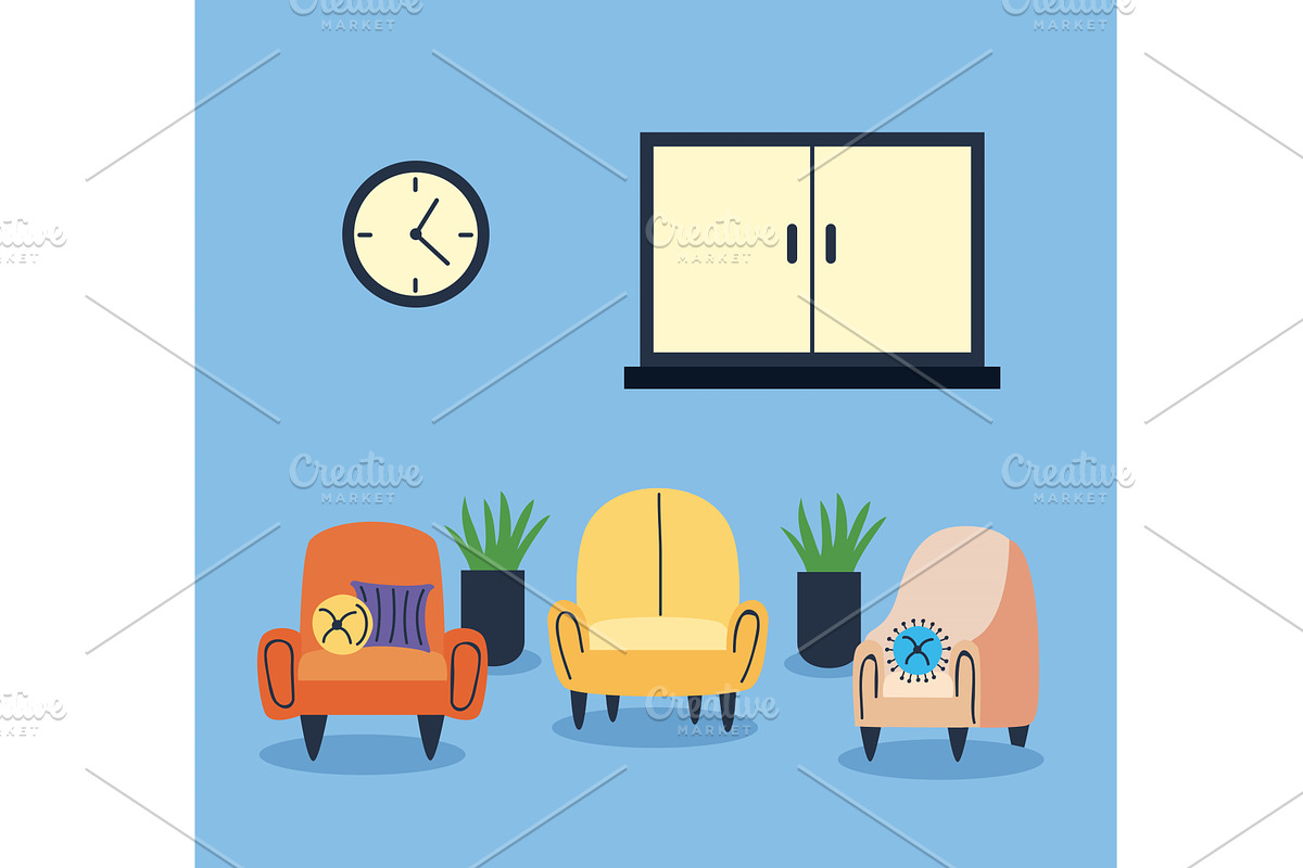 three armchairs in livingroom, an Object Illustration by studiogstock