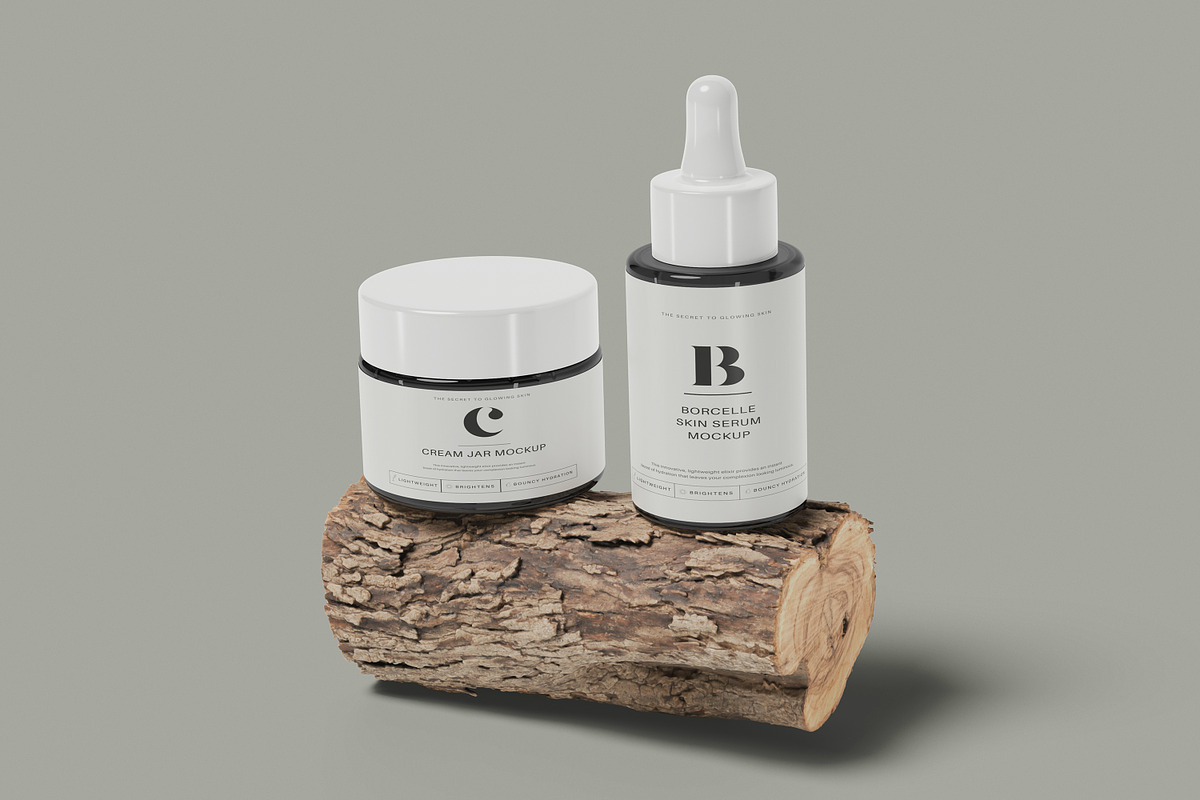Cosmetic Cream Jar & Dropper Bottle, a Packaging Mockup by Pexelcorner (Photo 9 of 9)