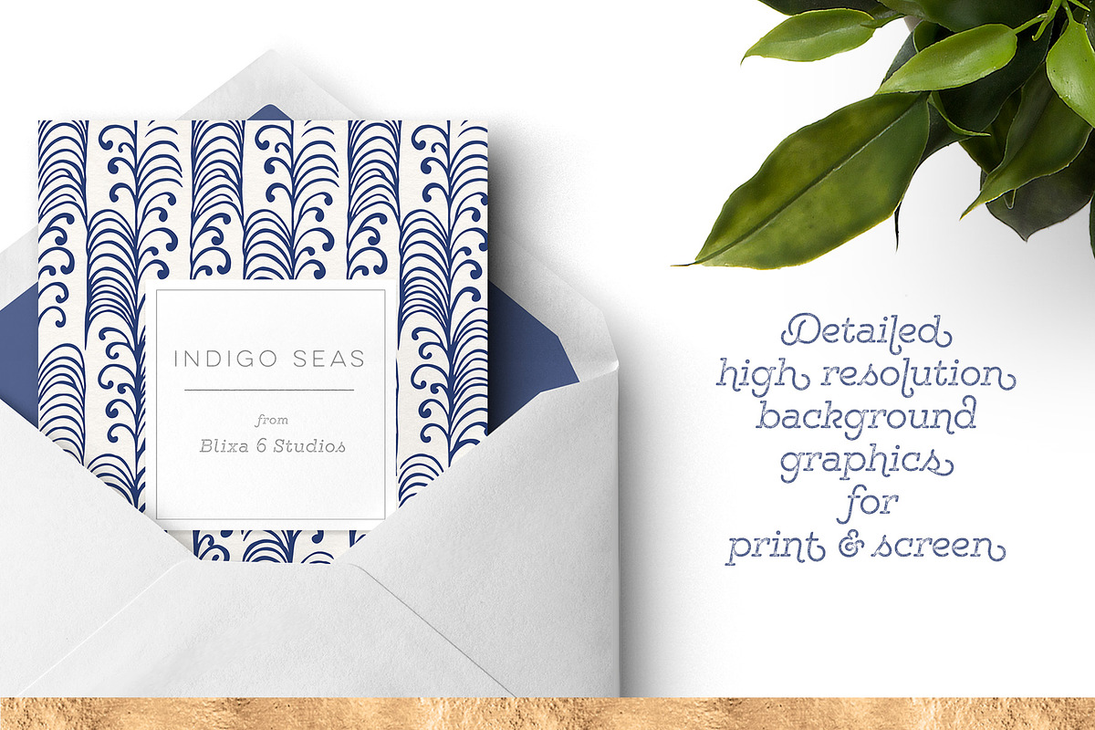Indigo Ocean of Gold Japanese Waves, a Pattern Graphic by Blixa 6 Studios (Photo 2 of 3)