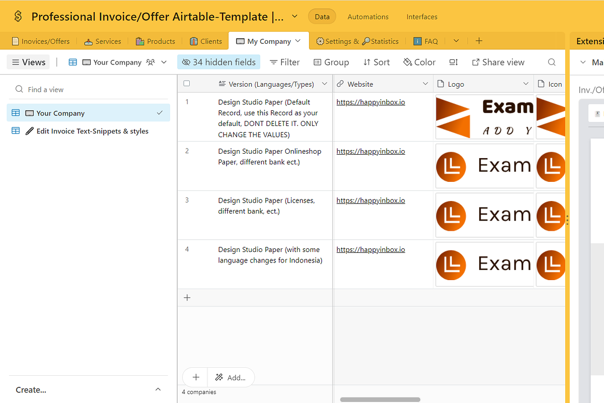 Airtable Invoice & Offer Generator, a Templates & Theme by HI Airtable Templates (Photo 3 of 14)