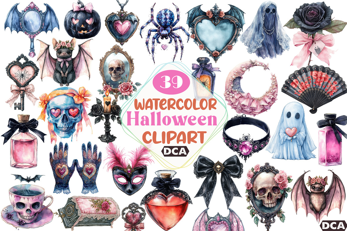 Gothic Coquette Halloween Clipart, an Illustration by DreamCafeArt (Photo 1 of 7)