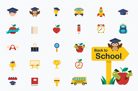 Back to school elements flat pack