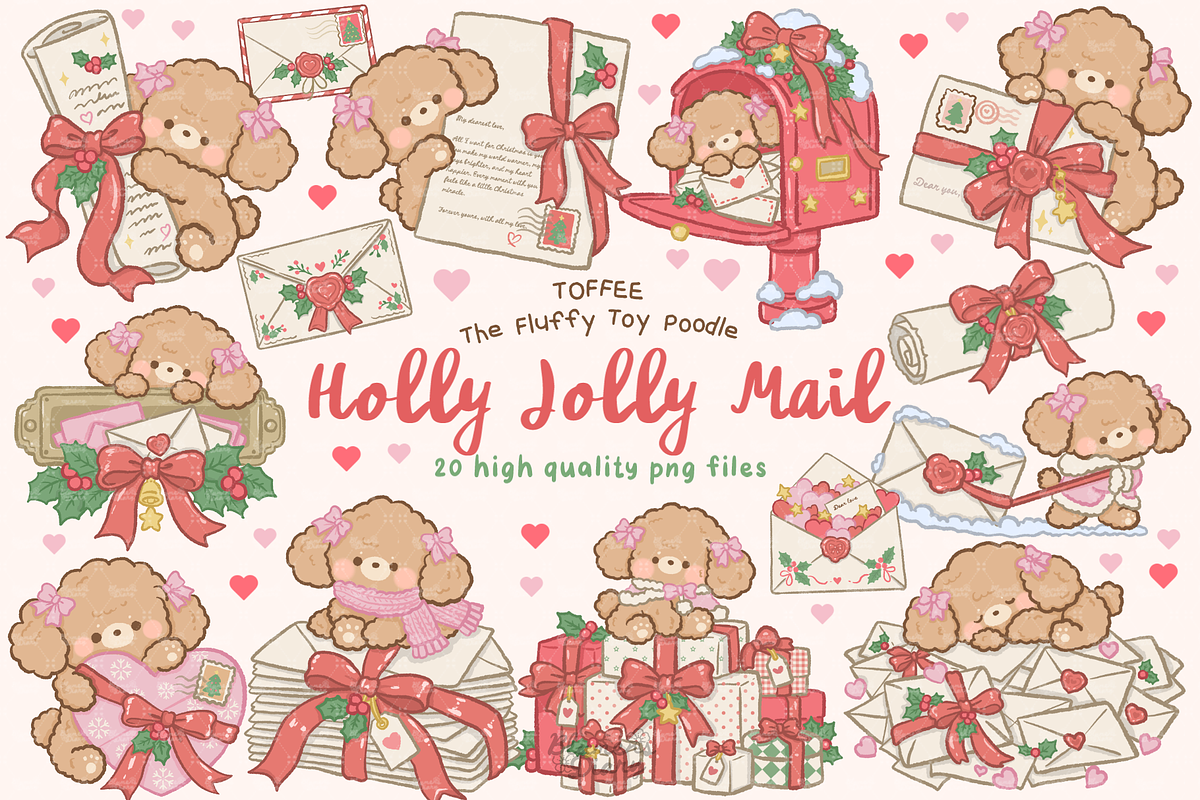 Christmas Mails Toy Poodles Clipart, an Animal Illustration by Blumensdiary (Photo 1 of 6)