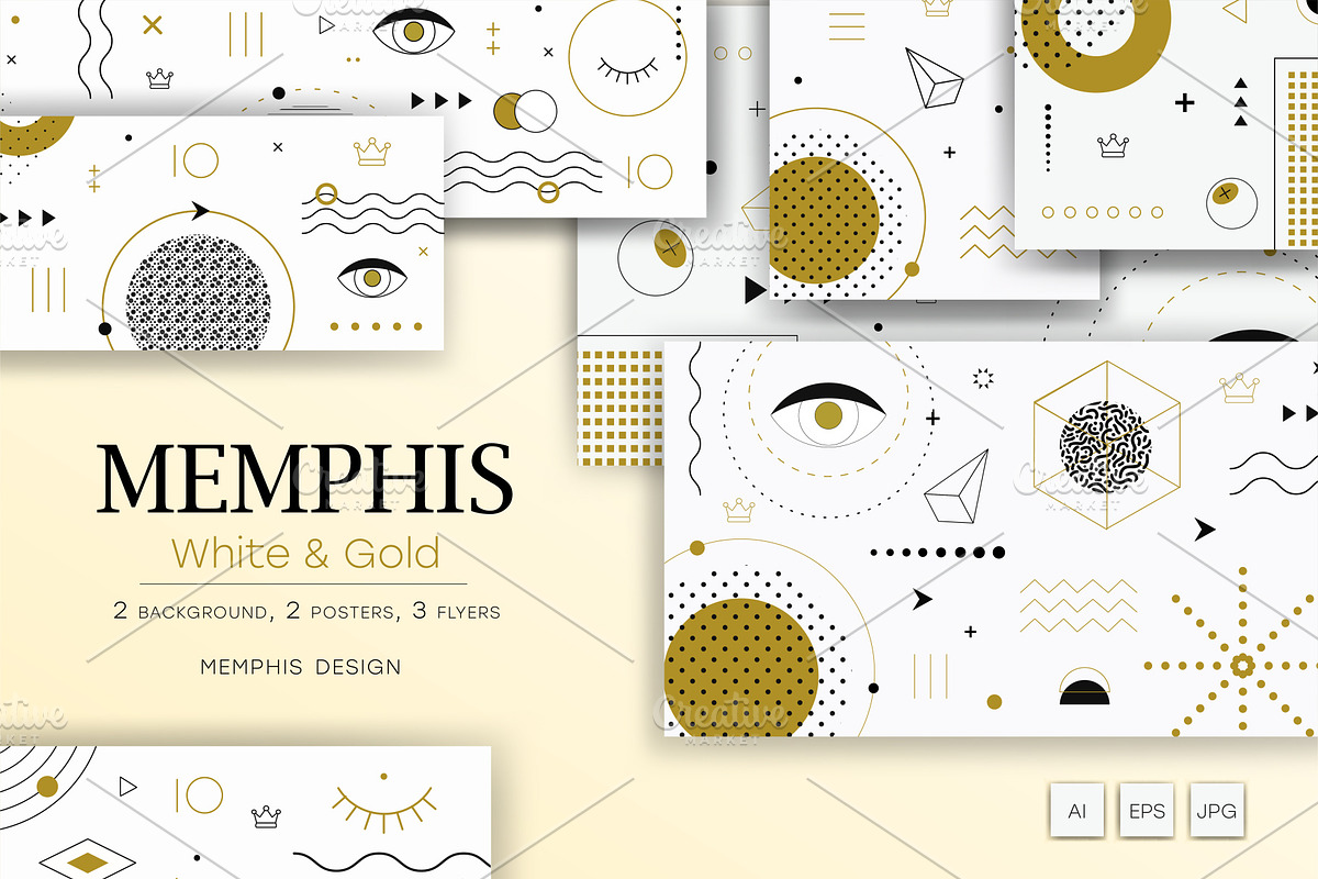 Memphis backgrounds. White and gold., a Decorative Illustration by KENO Mascots (Photo 1 of 4)
