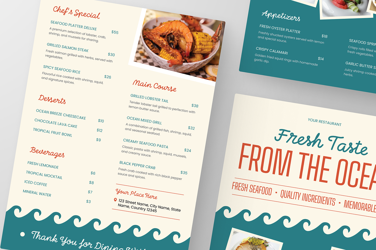 Seafood Restaurant Menu, a Flyer Template by Annora Studio (Photo 6 of 6)