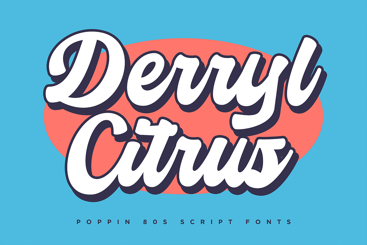 Derryl Citrus – 80s Script Fonts, a Script Font by Konstantine Studio (Photo 1 of 3)
