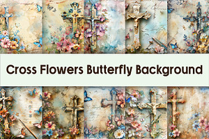 Cross Flowers Butterfly Background