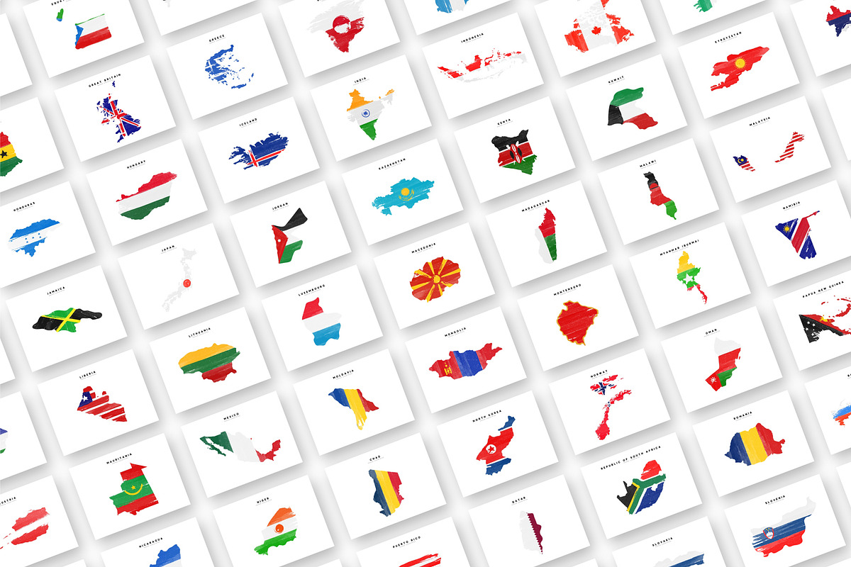 151 Maps with Flags. Bundle., a Texture Illustration by Modern vector