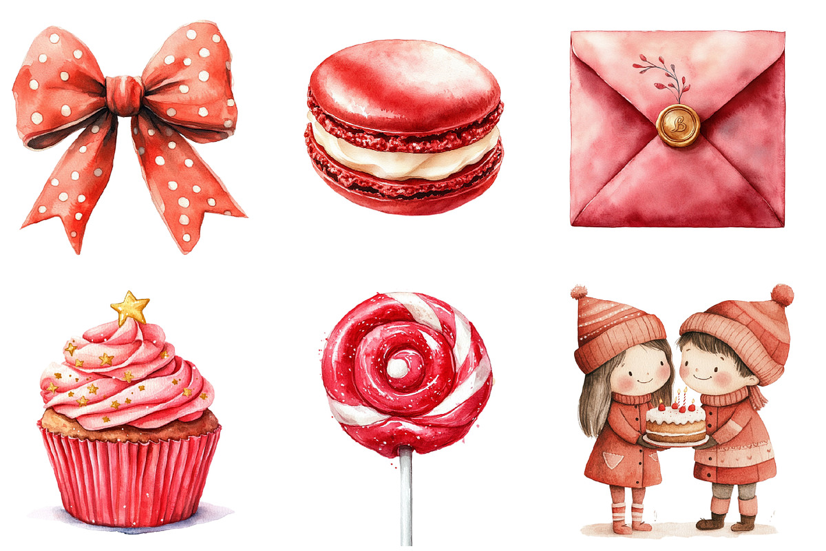 Red Birthday Watercolor Clipart, an Illustration by SinaCreation (Photo 2 of 5)