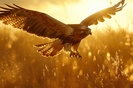 Hawk soars above golden field, wings, an Animal Photo by Pixeness