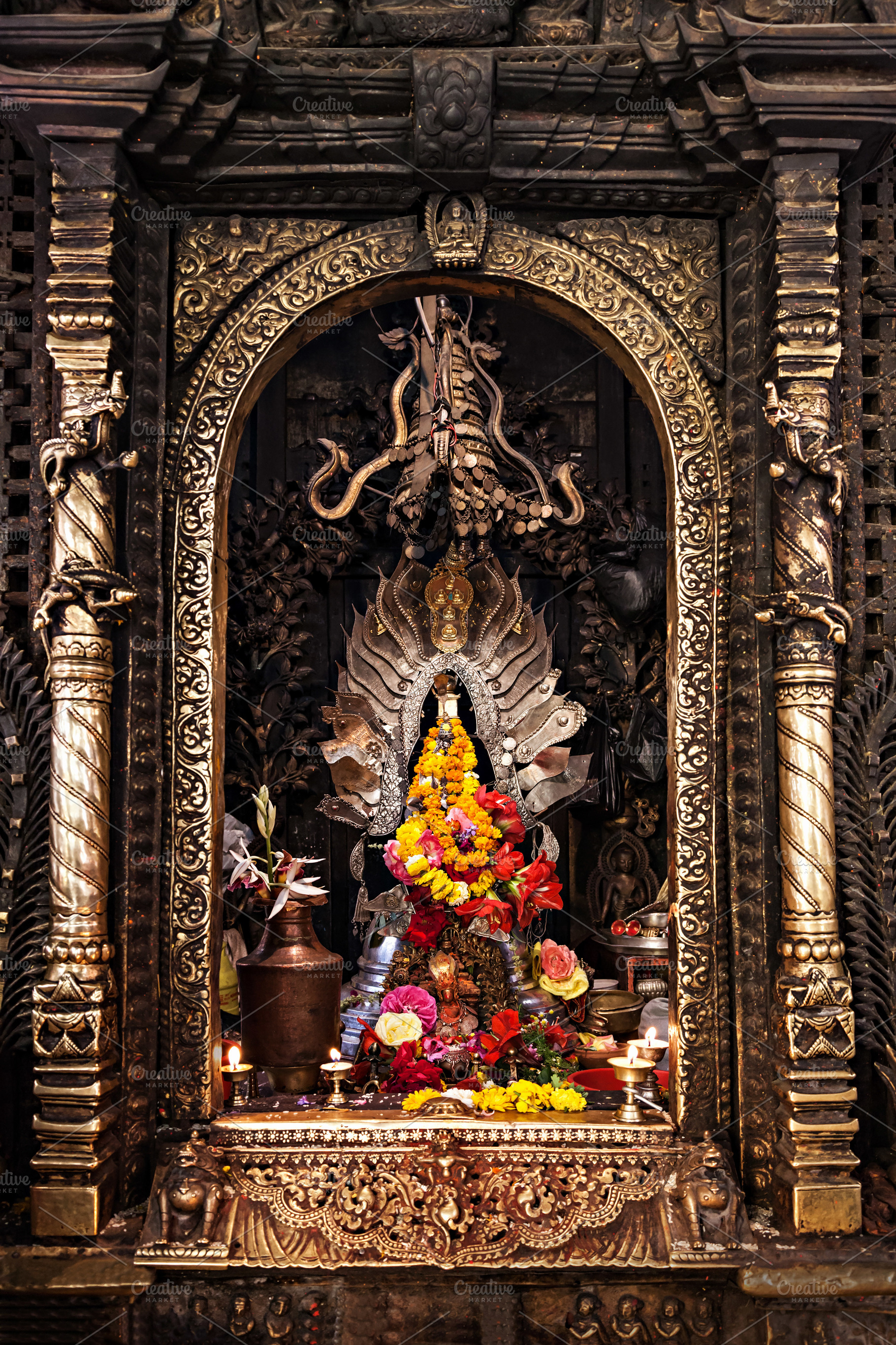 Altar in hindu temple, a Photo by saiko3p