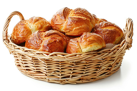 Freshly different baked buns in basket isolated on white backgro, a Food & Drink Photo by AlyaAnd
