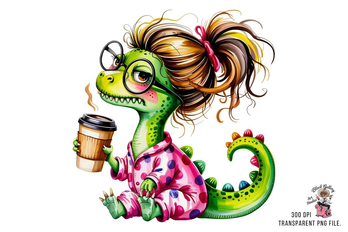 Dinosaur with Coffee PNG Bundle, a Graphic by Clipart Studio (Photo 2 of 12)