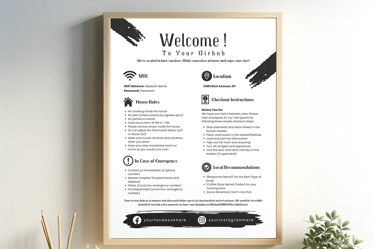 Editable Airbnb Welcome Sign, a Print Template by MondaySpark (Photo 7 of 9)