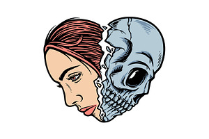 woman face and skull in love shape, a Person Illustration by gunaonedesign