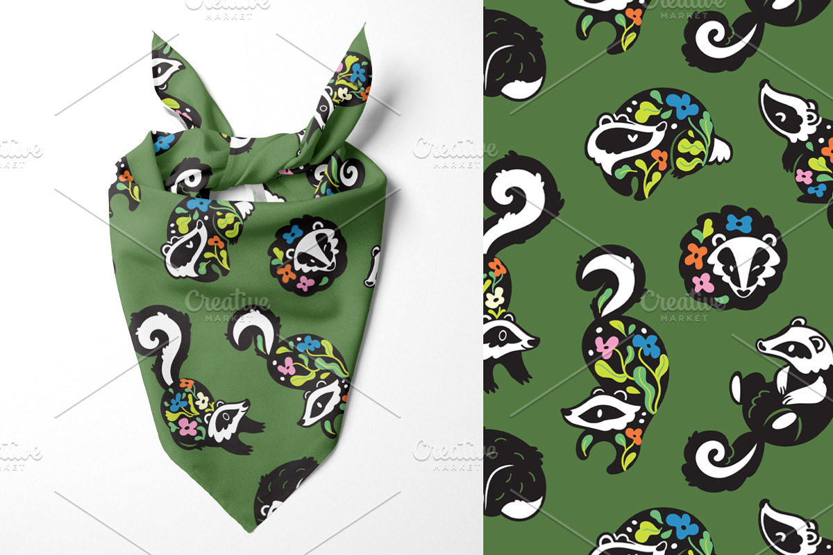 Floral Badgers, a Pattern Graphic by PenguinHouse (Photo 5 of 6)