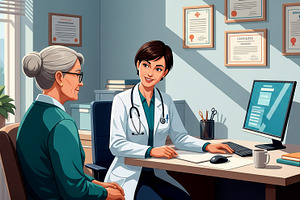 doctor talking to an elderly patient, a Health & Medical Photo by angellodeco