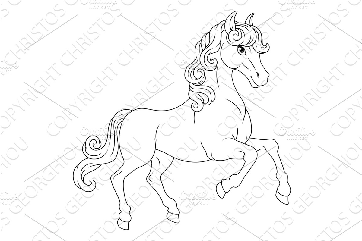 Horse Cartoon Cute Animal Character, an Animal Illustration by Christos Georghiou