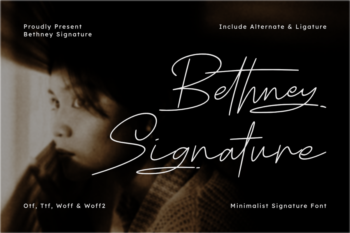 Bethney Signature - Minimalist Font, a Script Font by Masyafi Studio (Photo 1 of 8)