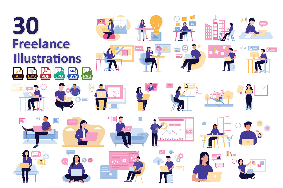 Freelancing Life Illustration, an Illustration by Vector Portal (Photo 1 of 5)