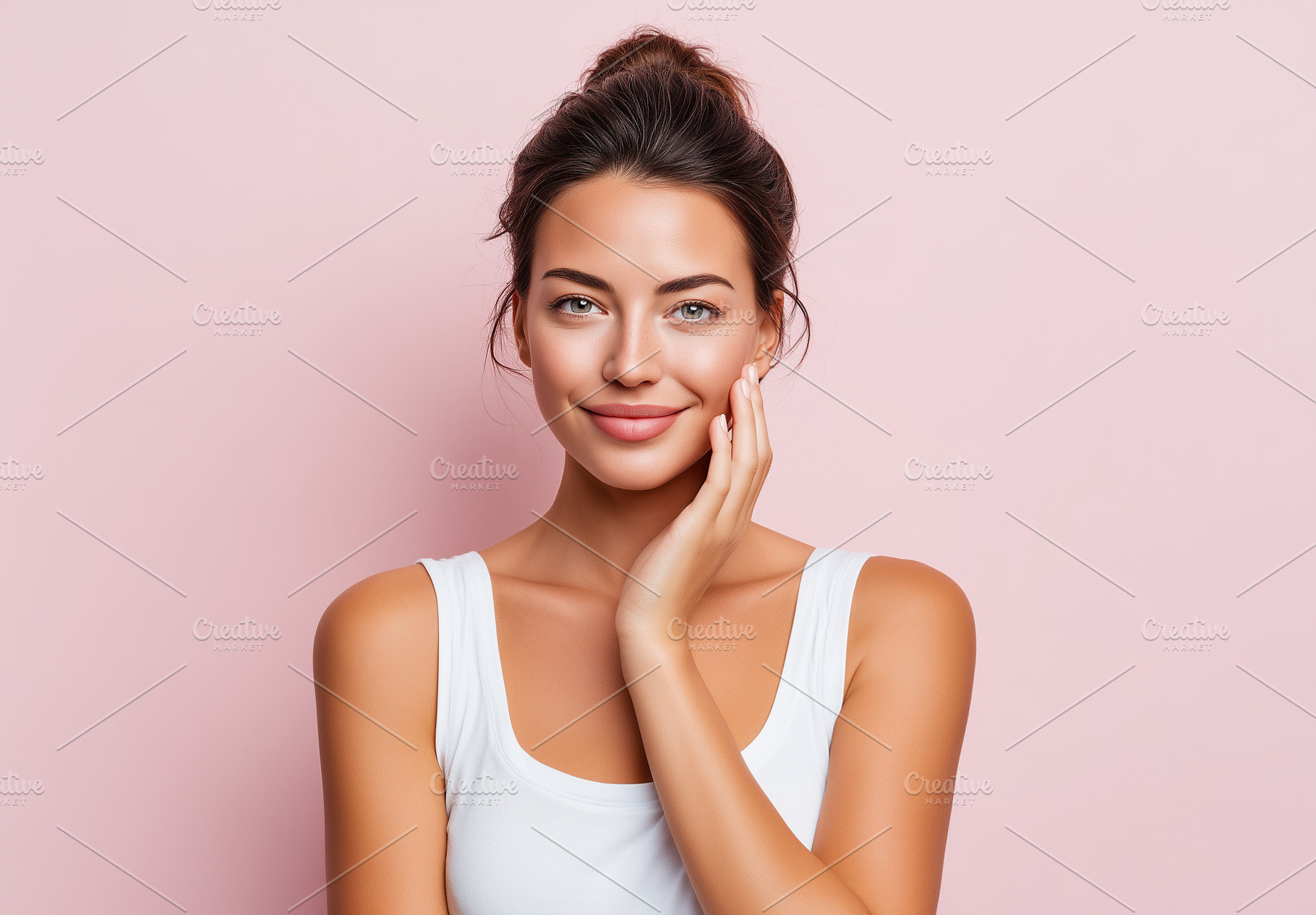 Woman with clear, glowing skin smile, a Beauty & Fashion Photo by MistyDay