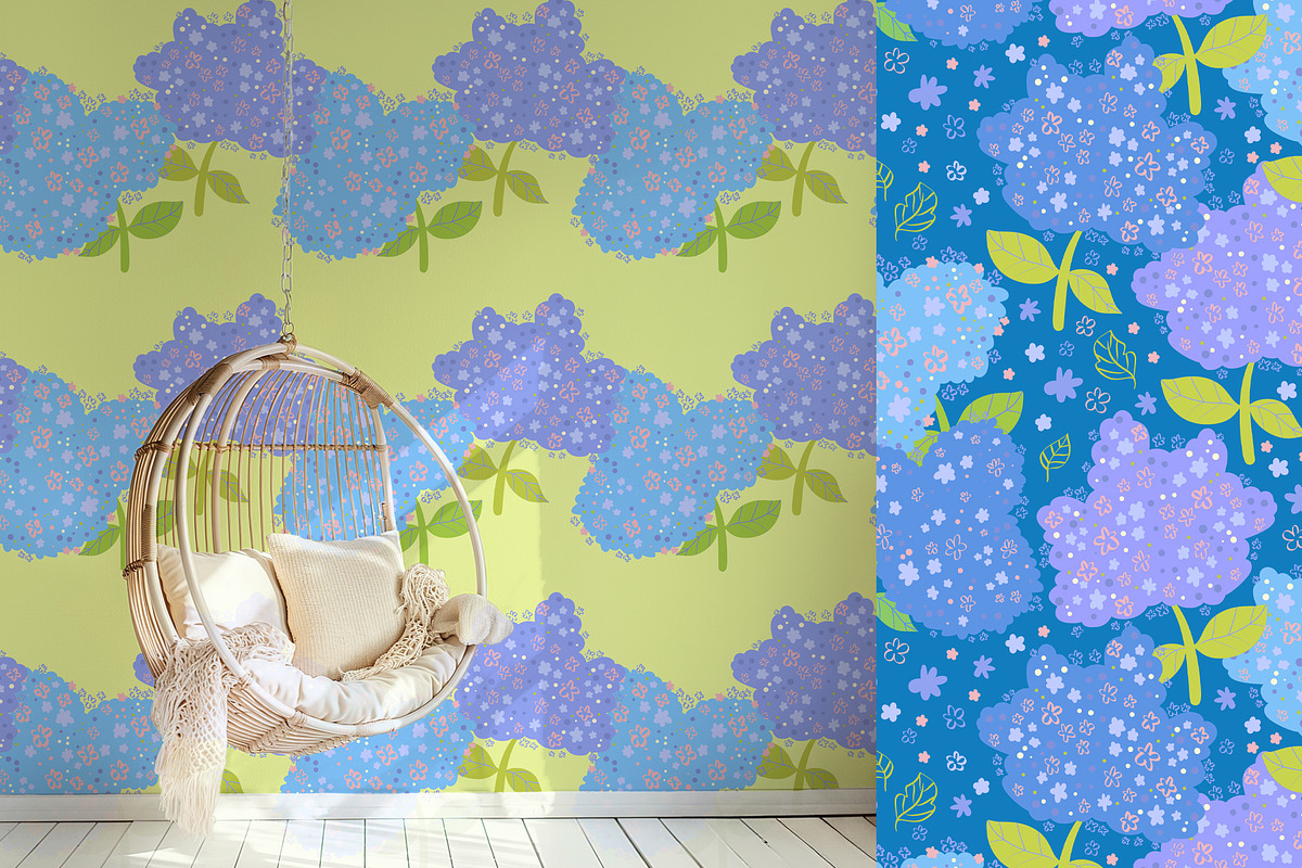 Hydrangeas floral vector pattern, a Pattern Graphic by Carpet Tapete Pretzel (Photo 11 of 14)