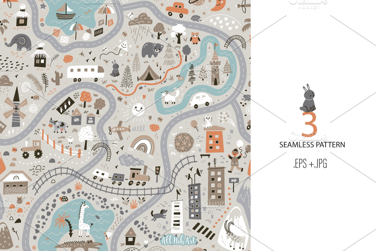 Children's World Map Play Mat, a Pattern Graphic by AllNikArt (Photo 4 of 6)