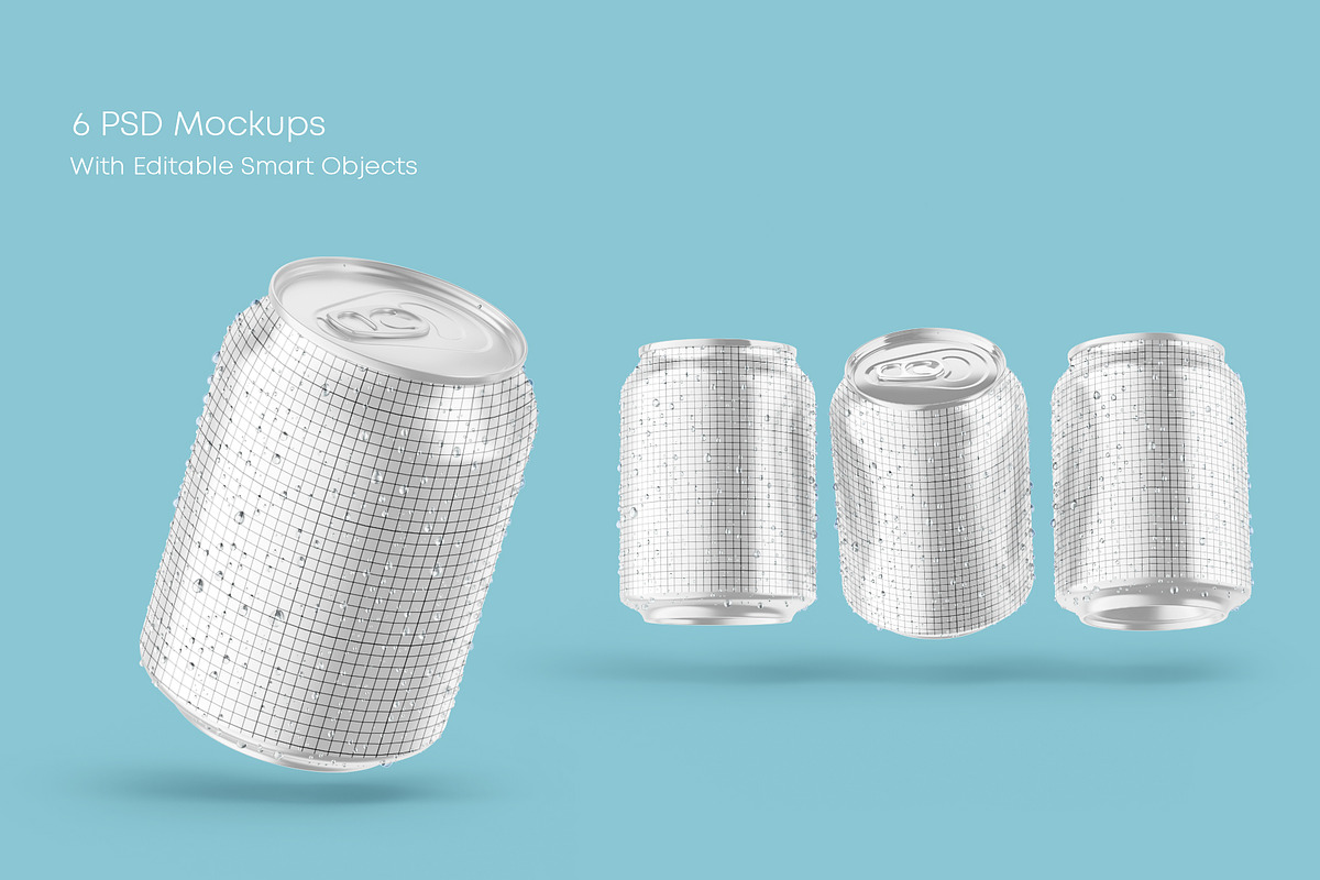 250ml 6 Small Metallic Can Mockups, a Product Mockup by Graphic Bird (Photo 3 of 9)