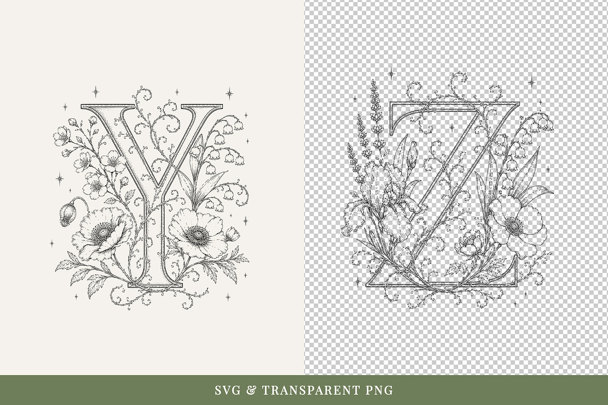 Floral Alphabet Line Art Vol 2, a Decorative Illustration by AW Studios (Photo 6 of 6)
