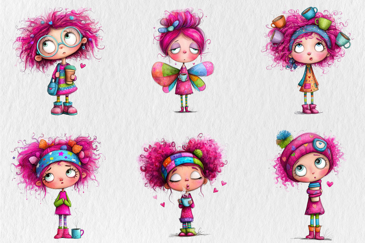 Whimsical Coffee Girl Clipart, a Seasonal Illustration by Rose Art (Photo 3 of 6)