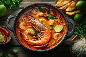 Delicious shrimp soup in a bowl, a Photo by Beautiful things