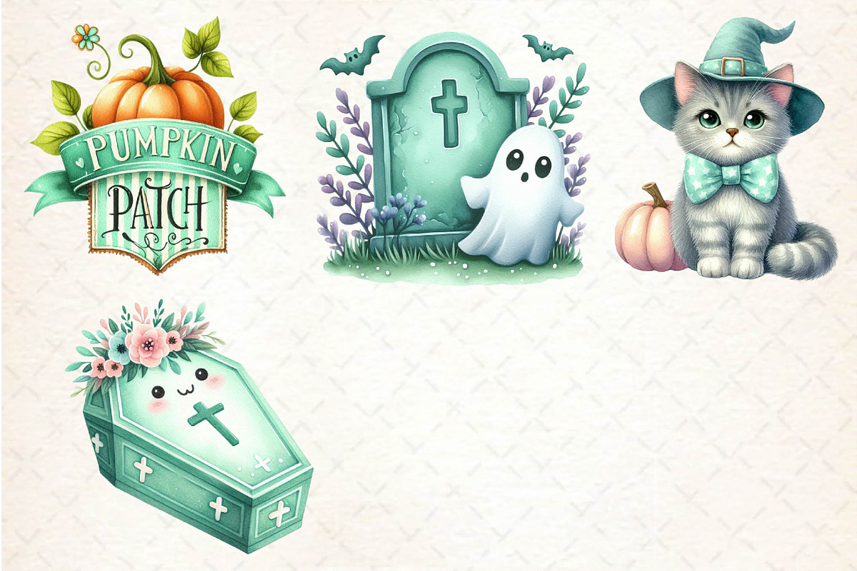Pastel Mint Halloween Clipart, an Illustration by Dream Creation (Photo 7 of 7)