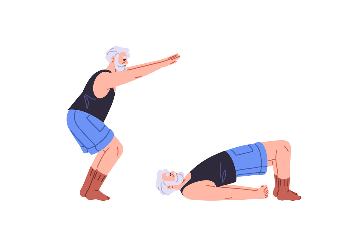 Senior people in yoga poses set, a Sport Illustration by PaperTrident (Photo 5 of 7)