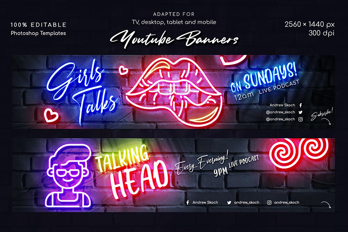 Neon Podcast YouTube Templates, a Social Media Template by Andrew Skoch Design (Photo 7 of 8)