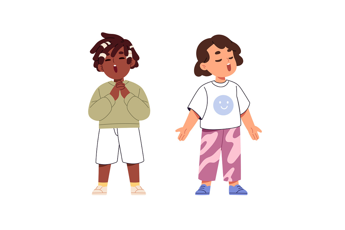 Happy kids singing songs set, a Person Illustration by PaperTrident (Photo 6 of 11)