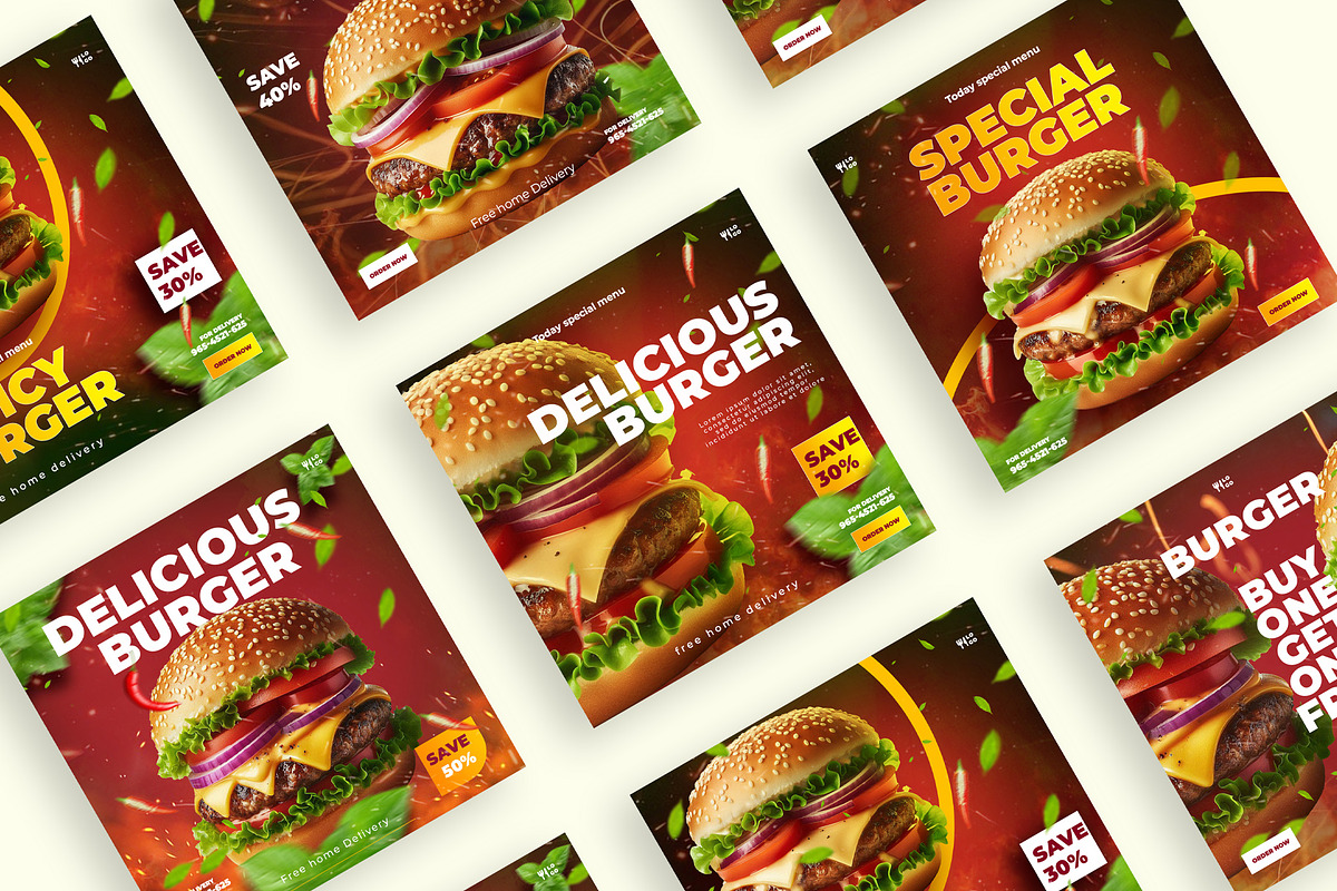 6 burger post  template design, a Social Media Template by graphic bakers (Photo 3 of 6)