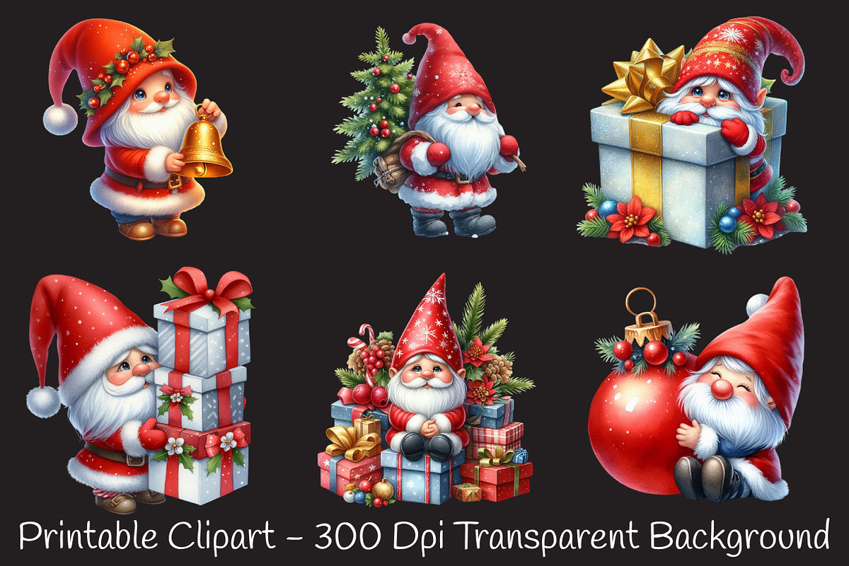 Cute Watercolor Christmas Gnomes png, an Illustration by RobertsArt (Photo 4 of 5)