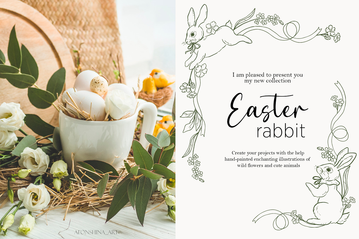 Easter rabbit hand-drawn vector set, a Decorative Illustration by AfonshinaArt (Photo 2 of 15)
