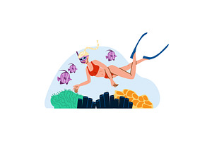 Young woman snorkeling exploring, an Illustration by pikepicture