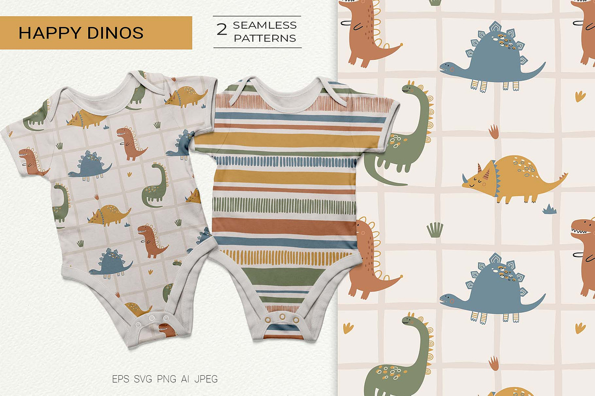 Happy Dinos Vector Patterns, a Pattern Graphic by Irina Ostapenko (Photo 1 of 5)