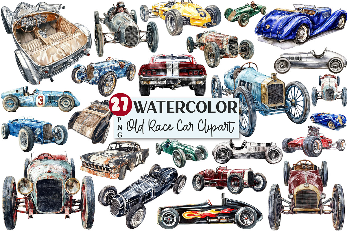 Vintage Old Race Car Clipart, a Seasonal Illustration by Rose Art (Photo 1 of 4)