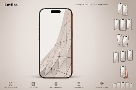 iPhone 16 Pro Max - 9 Mockup Scenes, an iPhone Mockup by Limitless Design