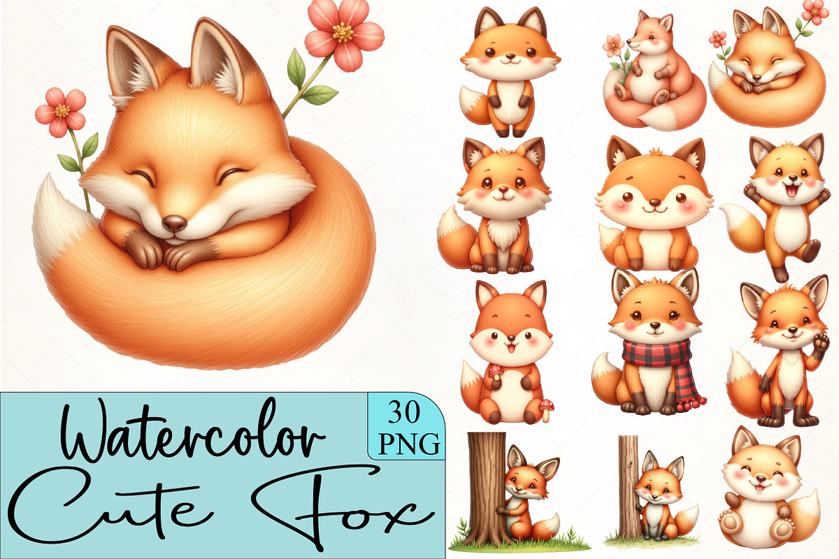 Cute Fox Clipart PNG, an Illustration by CrexoraLab (Photo 1 of 5)
