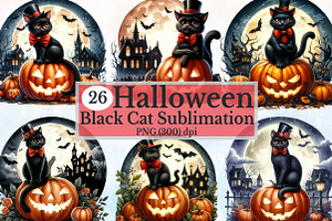 Halloween Black Cat Clipart Bundle, a Seasonal Illustration by Rose Art