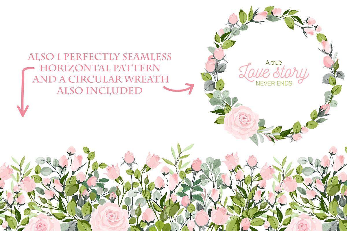 Watercolor Pink Roses Vector Set, a Decorative Illustration by FourLeafLover (Photo 5 of 10)