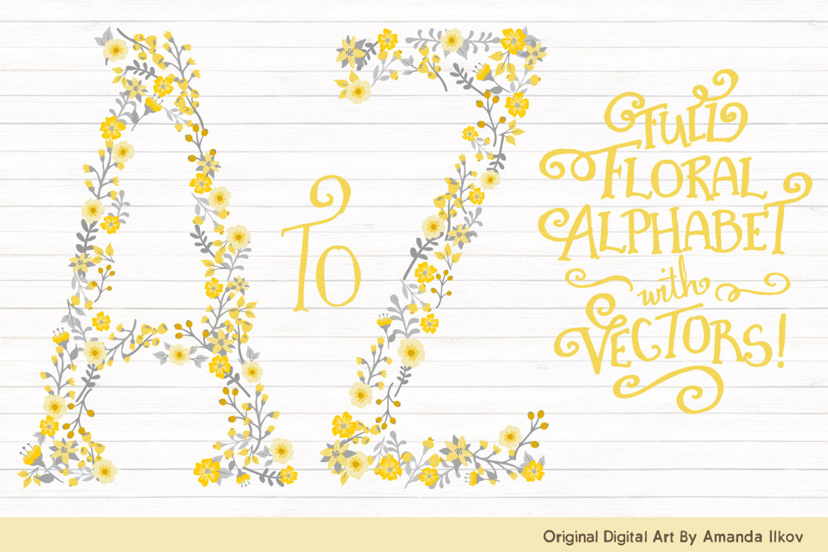 Sunshine Yellow Floral Alphabet, an Illustration by Amanda Ilkov (Photo 1 of 5)