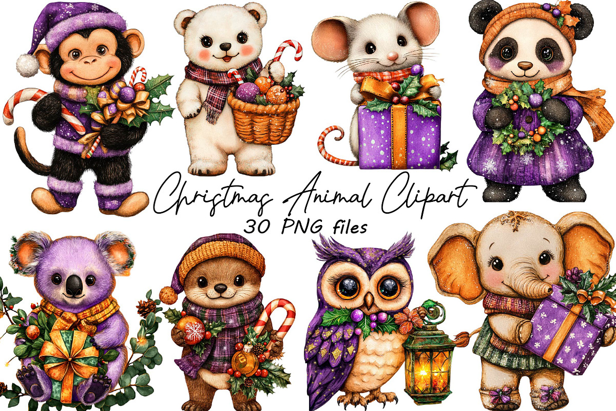 Christmas Animal Clipart Bundle., an Animal Illustration by SVGArt (Photo 1 of 3)