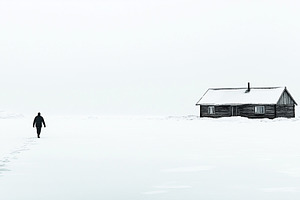 Solitary figure walks through a snow, a Nature Photo by MistyDay