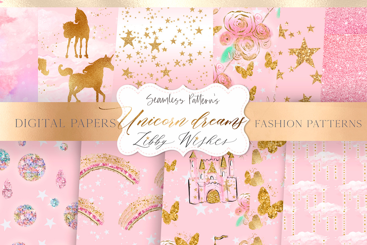 Unicorn patterns in Pink, a Pattern Graphic by Libby Wishes (Photo 1 of 10)