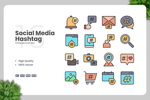 Social Media Hashtag Colored Icons, an Icon by Upnowgraphic